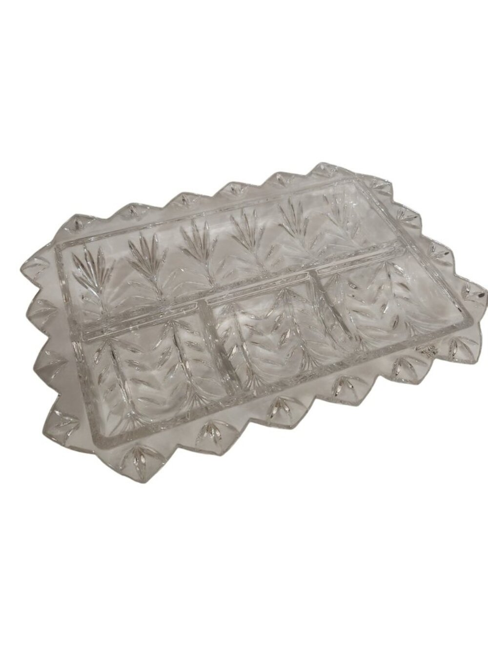 Crystal Divided Relish Tray Rectangular 4 Section Poland Cut Glass
